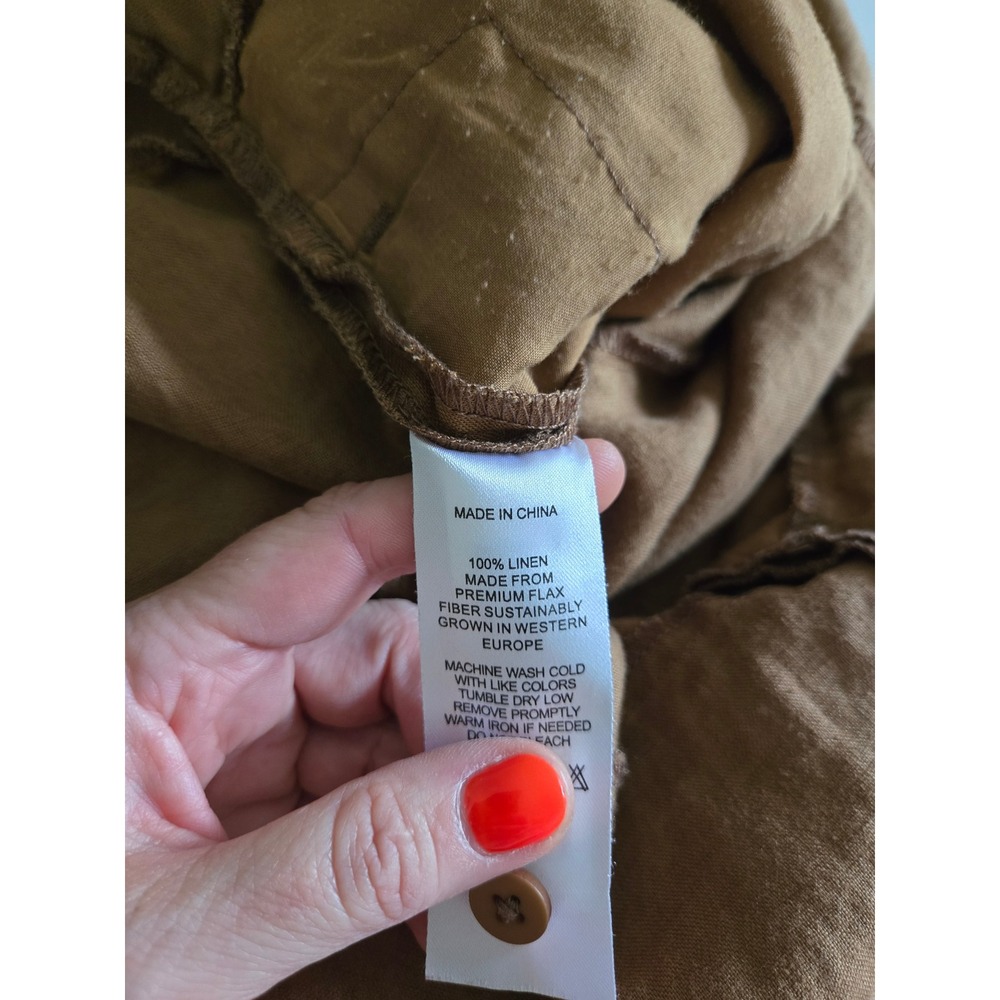 Quince 100% European Linen Square Neck Jumpsuit Brown XL Wide Leg Tie Waist - Picture 6 of 11